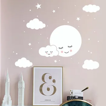 Liim 3d valge kuu lasteaed seina kleebis kodu kaunistamiseks lapsed magamistuba cartoon pilv seina art decal