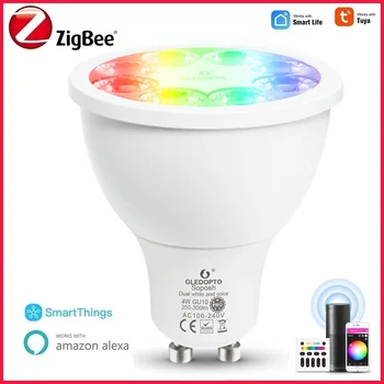 ZigBee 3.0 Smart RGBCCT GU10 LED-Dimm Spot Light, Pro 4W Pirn Tuya Smart Elu APP RF puldiga koostööd Alexa Echo Pluss