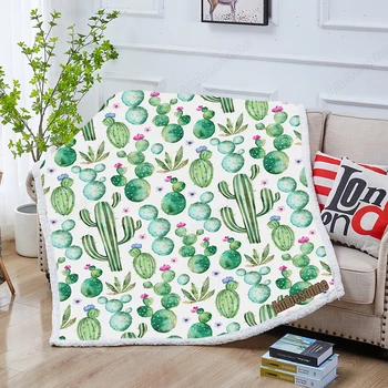 Käsitsi Maalitud Akvarell Kaktus Taimed Viska Tekk Palus Bedspread Pastelsetes Toonides Tekk Naljakas Voodi Tekk