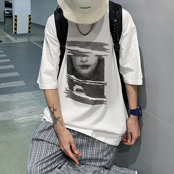 HybSkr Hip-Hop Graafiline Meeste Tshirt Lühikese Varrukaga T-särk Vabaaja Mõõdus T-Särk Tops korea Streetwear Kaubamärgiga Meeste Riided