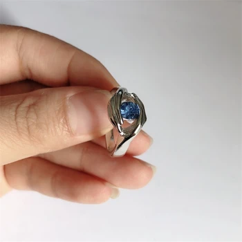 Elegantne mood isiksuse daamid metallist kahe käega ringi sapphire teenetemärgi casual poole pinnatud geomeetriline hõbe sõrmus ehted