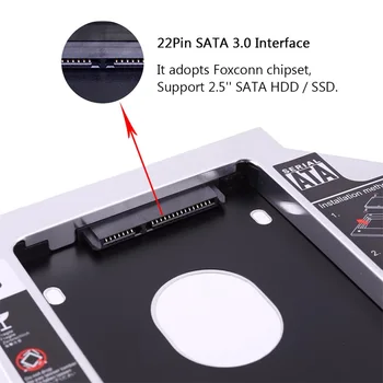 Alumiinium Optibay 12,7 mm SATA 3.0 2nd HDD Caddy SSD CD-DVD Puhul Puuri Kelgutamine sülearvuti DVD-ROM Optiline Bay kasti SuperDrive