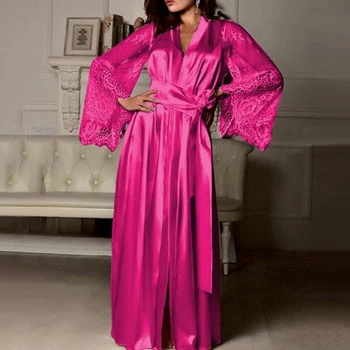 Naiste Pikad Varrukad Silk Sleepwear Nightgowns Set Seksikas Perspektiivi Silma Varruka Liimida Rüü Nightdress Sleepwear Sügis Riided