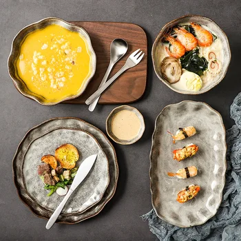 Keraamilised Plaadid Komplekti Nõusid Kausis, Lauanõud Vintage Jaapani Stiilis Söögiriistade Komplekt Restoran Dinnerware Set Home Loominguline Plaadi Komplekt