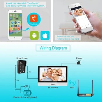 TUYA APP TMEZON Video Ukse Telefon, Intercom Süsteem, 10 Tolline WiFi Ekraan 1080P Uksekell,Toetada Sõrmejälgede kaardi libistage ekraanil sõrme