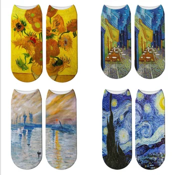 3D Trükitud õlimaal Muster, Lühikesed Sokid Naistele, Van Gogh Kuulus Kunsti-Sügis Suve Unisex Naljakas Õnnelik Meeskond Sokid Tüdruk Kingitus
