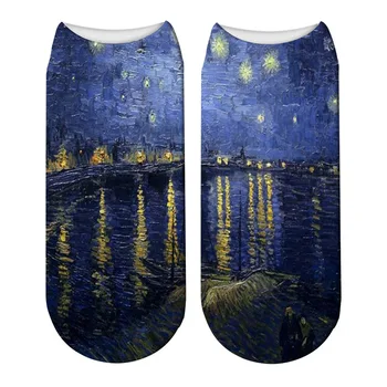 3D Trükitud õlimaal Muster, Lühikesed Sokid Naistele, Van Gogh Kuulus Kunsti-Sügis Suve Unisex Naljakas Õnnelik Meeskond Sokid Tüdruk Kingitus