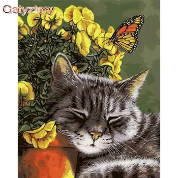 GATYZTORY DIY Värvimine poolt numbrid Lemmikloom kass värvi numbrid lastele, foto raamid pildi seina art lõuend akrüülvärvi, 4