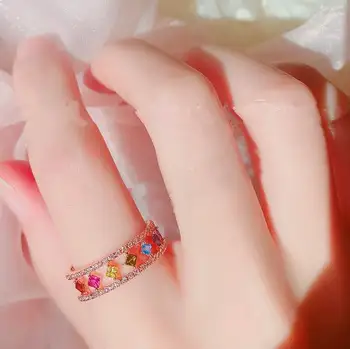 Korea Värviline Kristall Tsirkoon Avatud Rõngad Naiste 2021 Uus Disain Õrn Lihtne Micro Sillutada Ehted Reguleeritav Rõngas bijoux