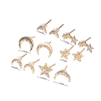 6 Paari/Pack Väike Gold Star Moon Geomeetriline Crystal Välk Crescent Naiste Kõrvarõngad Komplekti Earings Mood Ehteid Stud