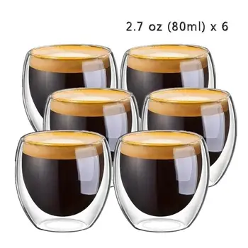 6tk 80ml 2.7 oz Klaas Topelt Seinaga, Soojusisolatsiooniga Trummel Tee Tassi Espresso