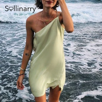 Sollinarry Seksikas satiin backless suvel naiste tankid 2021 Tahke lahti varrukateta naiste poole micro ühe õla kleit vestidos