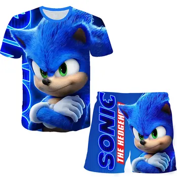 Lapsed Riided Sonic 3d Print Sobib Väikelapse Tüdrukute Komplektid Top+püksid 2tk Komplekti Sport Ülikond Vabaaja Baby Komplekti Suvel T-Särgid Ja Lühikesed