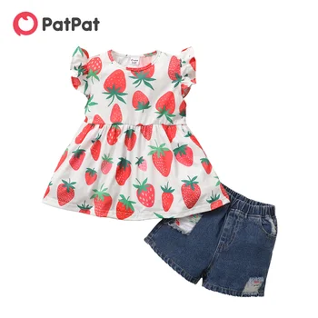 PatPat 2021 Uute tulijate 2tk Väikelapse Tüdruk Maasika Lühikese varruka lühikesed Püksid Komplekti