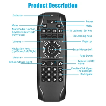 Bluetooth-5.0 Mini Klaviatuuri G7BTS Güroskoop Taustavalgustusega IR Õppe Õhu Hiirt, Kaugjuhtimispult Smart TV Box Sülearvuti, Tahvelarvuti