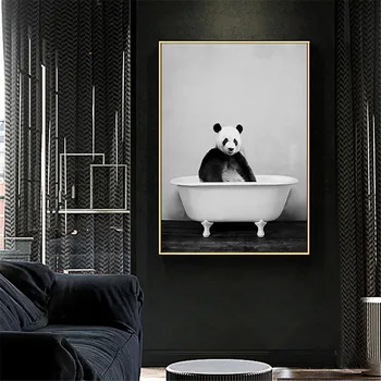 Must ja Valge Loomade Seina Art Vannituba Vanniga Plakat Elevant, Lõvi Panda Kaelkirjak Lõuend Print Lasteaed Pilti Lapsed Tuba
