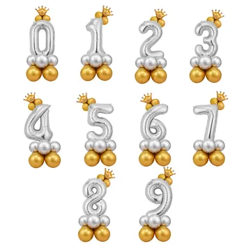 80cm Kuld, hõbe Crown Number Foolium Õhupallid Metallist Lateks Sünnipäeva Õhupalli 1. Sünnipäeva Teenetemärkide Lapsed Aastapäeva Teenetemärgid