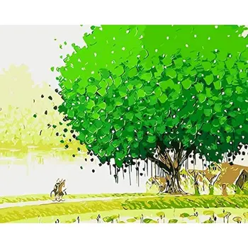GATYZTORY Värvimine Poolt Numbrid Komplektid Täiskasvanutele elutuba Decor 60x75cm Spring Green Tree Landscapr Värvi Artcraft Unikaalne Kingitused