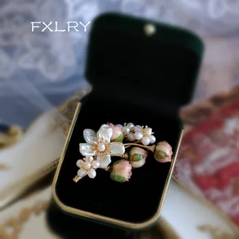 FXLRY Originaal Käsitsi valmistatud Looduslik Pärl Luksus Vintage Konserveeritud Lille Pross Naistele Ehted