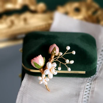 FXLRY Originaal Käsitsi valmistatud Looduslik Pärl Luksus Vintage Konserveeritud Lille Pross Naistele Ehted