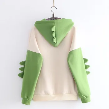 Mood Harajuku Topp Dinosaurus Prindi Kapuutsiga Jaapani Top Naiste Pikad Varrukad Hoody Dressipluus Naiste Sügis-Pulloverid Rull -, Streetwear