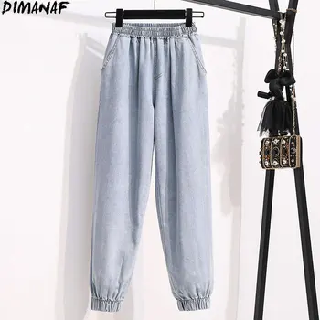 DIMANAF Pluss Suurus Naiste Teksad, Kõrge Vöökoht Denim Naiste Elastne Haaremi Tahke Jaapani Sinine Püksid Suured Püksid Uued Mõõdus S-5XL