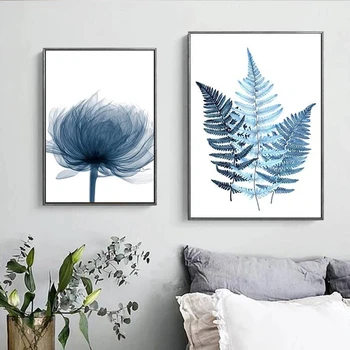 Abstract Blue Botaanika Leaf Plakatid, Prindid Minimalistlik Põhjamaade Lilled Taimede Lõuend Seina Maali Kunst Pildid elutuba