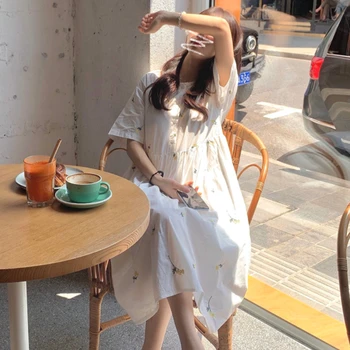 Korea Kawaii Õie Midi Kleit Naistele Magus Armas Õrn Lahti Puhkus Plisseeritud Kleit Sifonki Päris Juhuslik Väljas Kleit 2021 Uus