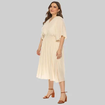 Naiste Kleit Pluss Suurus Suvel Elegantne Sõidavad Varrukatega Vabaaja Kleit 2021 Uus V-Kaeluse Lahtised Voldid Peokleidid Sünnipäeva Varustus