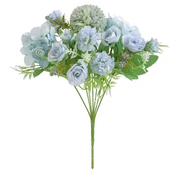 7 Prongs Värvikas Hydrangea Roos Ilus Kunstlik Silk Võltsitud Lilled Pulm Valentines Pruudi Kimp Holding Decor