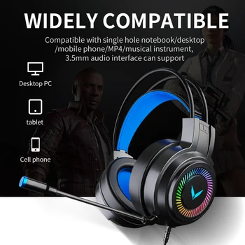BULIAN Gaming Headset Mängija Kõrvaklappide Surround Sound Stereo Juhtmega Kõrvaklapid, USB Mikrofon Värvilise Valguse ARVUTI Sülearvuti Mängus Pead