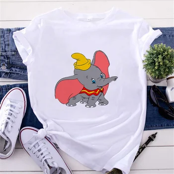 Dumbo Cartoon Print T-Särk Naiste Ameerika Filmi Kuum Riided Armas 90S Loomade Tshirt Dumbo T-Särk Naiste Naljakas Elevant Tops Tees