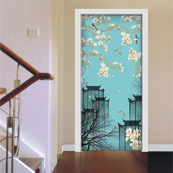 3D Decal Isekleepuv Hiina Stiilis Vintage Plum Blossom Hoone Pilt Kodu Kaunistamiseks Veekindel Prindi Kunsti Ukse Kleebis