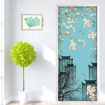 3D Decal Isekleepuv Hiina Stiilis Vintage Plum Blossom Hoone Pilt Kodu Kaunistamiseks Veekindel Prindi Kunsti Ukse Kleebis
