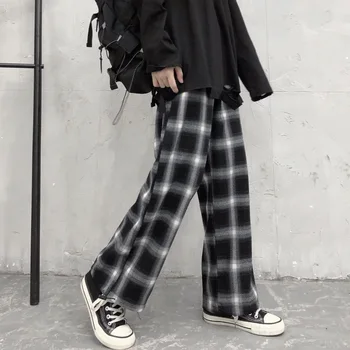 Ruuduline Vabaaja Püksid Streetwear Naiste Liiga Harajuku Püksid naistele, Lai Jalg Pant korea Fashion Hip-hop Püksid