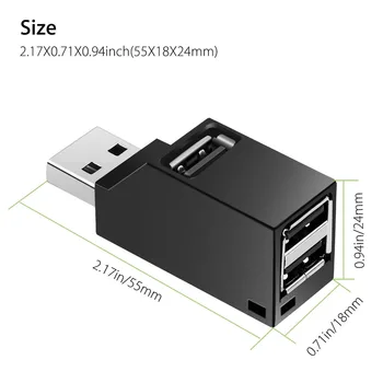 Mini USB 2.0 Hub 3 liidest, Kaasaskantav USB Hub 480 Mbps kiire Slim Hub USB-Jaoturi Must/Valge Sülearvuti Kasutamine