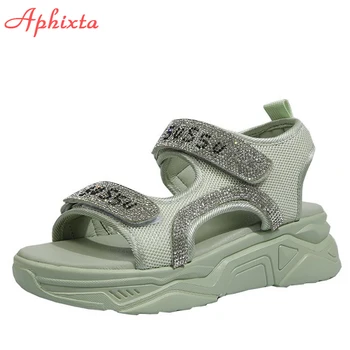 Aphixta 4,5 cm Kristallid Platvorm Sandaalid Naiste Vabaaja Tüdruk Konks & Loop Kingad Kudumise Kerge Kets Suvel Zapatos Mujer