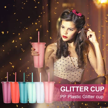 480ML/700Ml Glitter Kruus koos Toruga Tüdrukute Kõvast Plastikust Jäätunud Trummel Kaanega Reisi vesi, Mahl, Kohv Tassi Drinkware