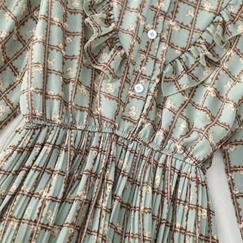 Sifonki Naiste Kleit Uus Kevad-Sügis Vintage Õie Printida Pikk varrukas Kleit Elastne vöökoht Naiste Elegantne Plisseeritud Kleidid Vestido