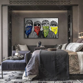 Euroopa Stiilis Lõuendile Maali Poster ja Print Kuulus Beatle Maskeeritud Akvarell Graffitis eest elutuba Galerii Seina Decorati