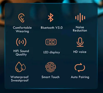 TWS 5.0 Bluetooth Kõrvaklapid 9D HiFi Stereo Earbuds Juhtmeta Kõrvaklapid Sport Veekindel Peakomplekt koos 2200mAh Aku Kast