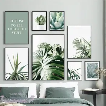 Kaasaegne, Rohelise Taime Lehed Lõuend Maalid Seina Art Printimine Värske Põhjamaade Cactus Pottidesse Plakati eest elutuba Home Decor