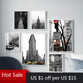 New Yorgis Empire State Building Seina Art Lõuend Maali Must Valge Põhjamaade Pildid Seinale, Pildid, Plakatid Esteetiline Tuba Deco