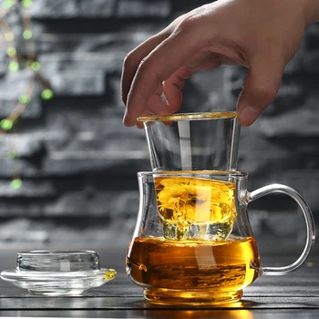 Paks kuumuskindel Klaas Läbipaistev Kaas koos filtri lill Teacup office cup Tee vee Eraldamine filtri Tee tassi