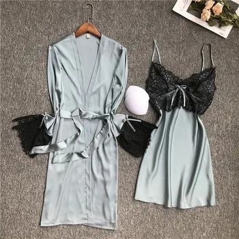 Uus Naiste Kleit Seab 2 Tükki, Komplekti Suvel Sleepwear Pits Naiste Sexy Ladies Nightwear Õhuke Siid Homewear Vabaaja Nightgowns