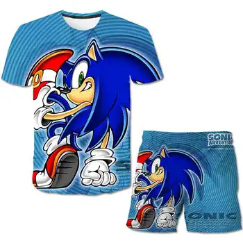 Sonic T-Särk Laste Riided Komplekti Tops+Püksid Komplekti Tüdrukud Tshirts Kids Püksid 3D cartoon Sport Ülikond Poiste T-särk 4-14 Aastat