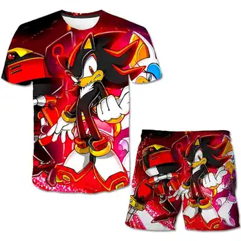 Sonic T-Särk Laste Riided Komplekti Tops+Püksid Komplekti Tüdrukud Tshirts Kids Püksid 3D cartoon Sport Ülikond Poiste T-särk 4-14 Aastat