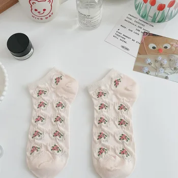 3 Paari=6tk Lühikesed Sokid Naiste Retro Magus Ruffle Puuvillased Sokid Jaapani Viantage Trükitud Pahkluu Sokid