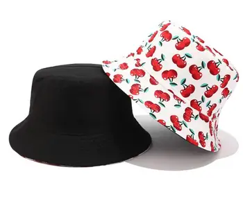 2021 Uus Puuviljad Kirss Kopp Mütsid Tüdrukutele Naiste Kaks Pool Pöörduv Kalamees Müts Panama Bob Müts Summer Sun Müts