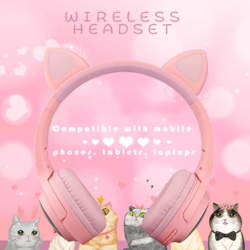 Kass Kõrva Juhtmeta Kõrvaklapid Bluetooth-5.0 RGB Kõrvaklapid Bass Müra Tühistamises Täiskasvanud Lapsed Tüdruk, Peakomplekti Toetada TF Kaarti Mic